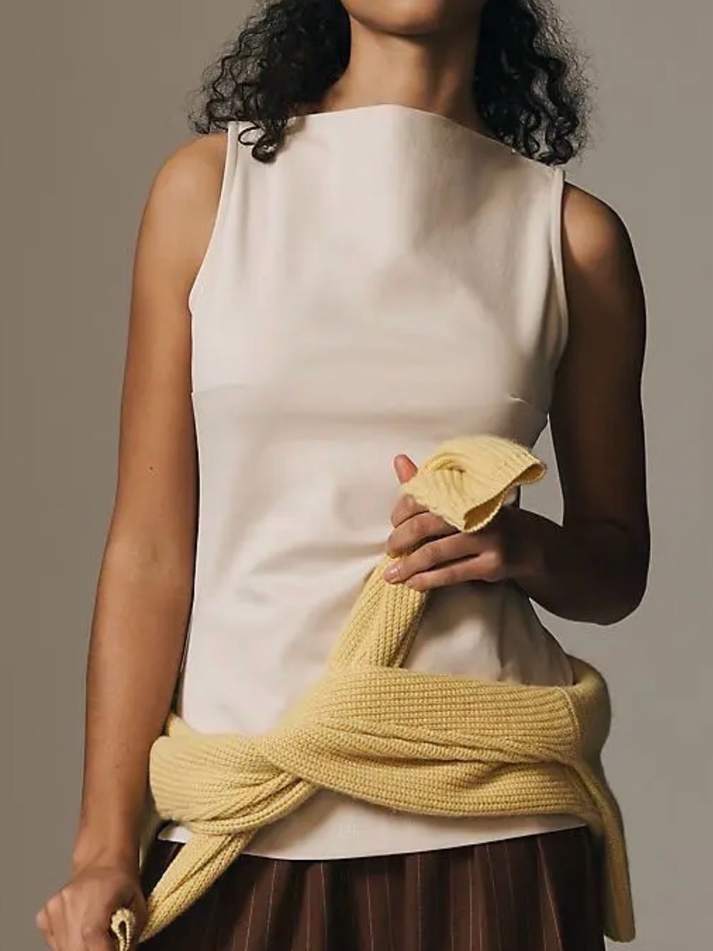 NWT By Anthropologie Side-Slit Tunic Top Beige Boat Neck Size L